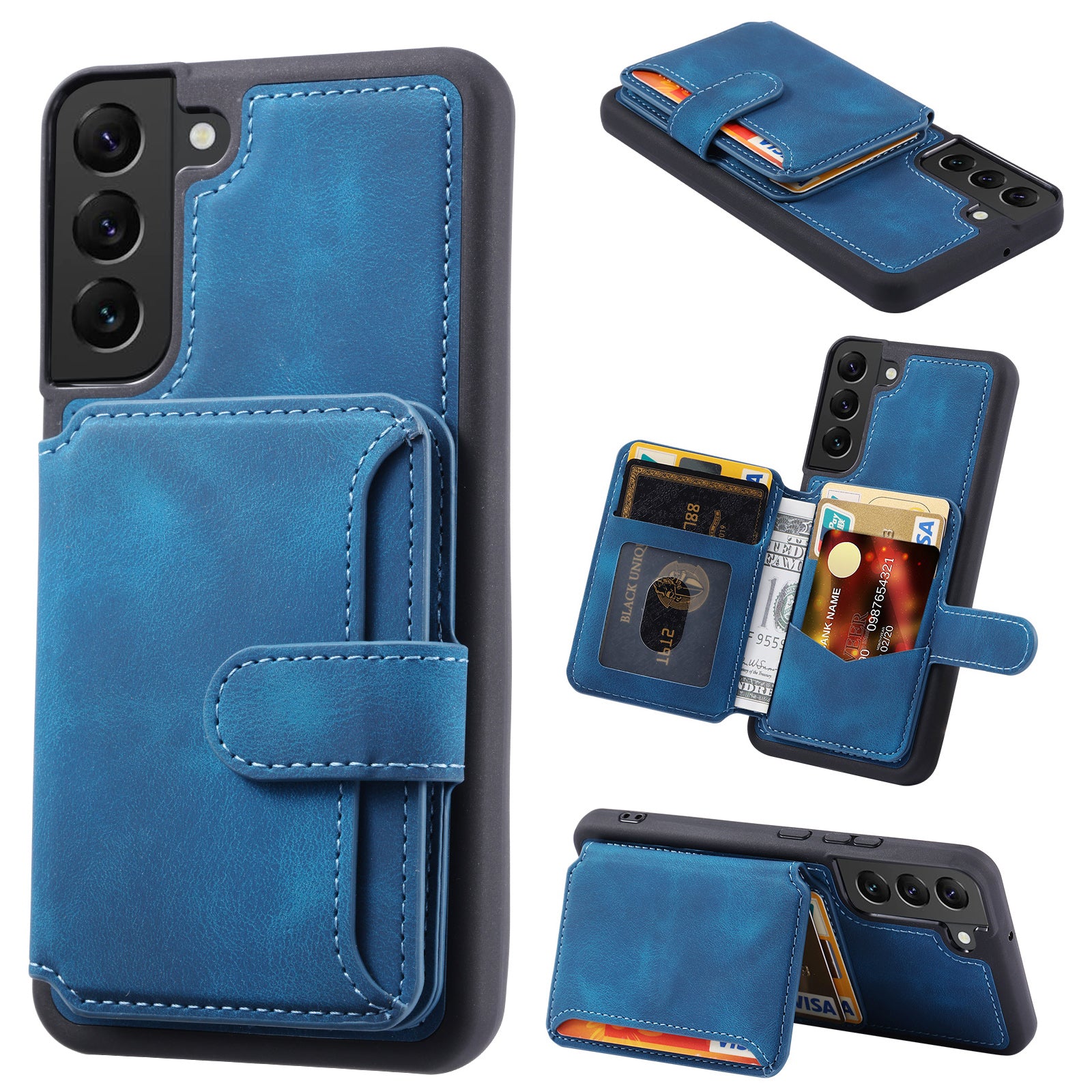 For Samsung Galaxy S22 5G RFID Blocking Phone Case Leather Coated TPU Kickstand Wallet Phone Cover For Samsung Galaxy S22 5G RFID Blocking Phone Case Leather Coated TPU Kickstand Wallet Phone Cover